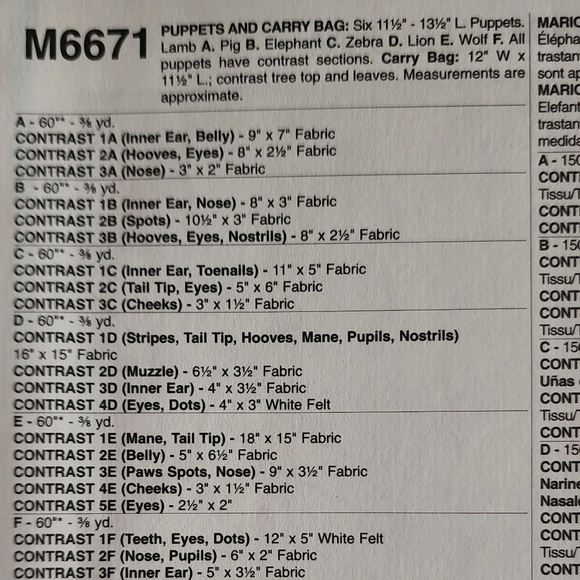 Animal puppet show DIY McCall's Crafts sewing patterns #M6671, NEW in package! - Picture 8 of 10